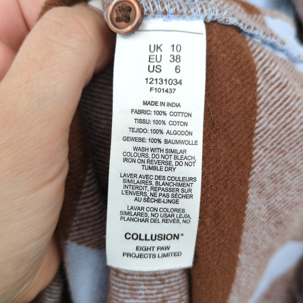 Collusion Plaid Flannel Button Shirt Women 6 Brown Blue Oversized Grunge Shacket - Picture 8 of 10